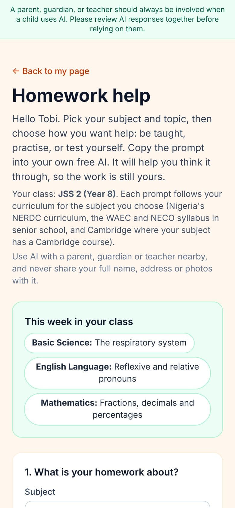Homework help prompts