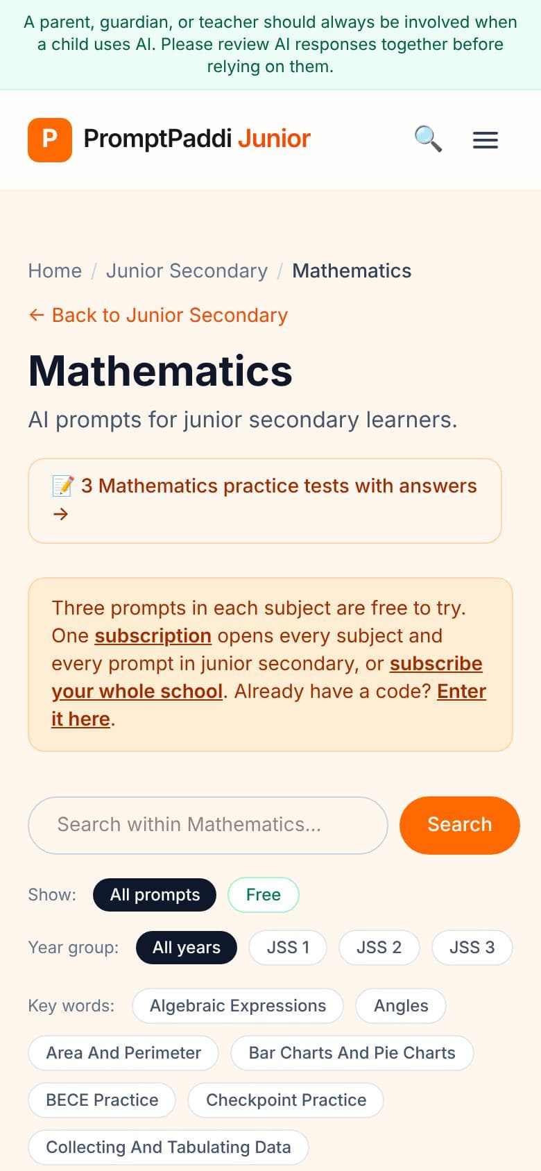 The Mathematics prompts for Junior Secondary
