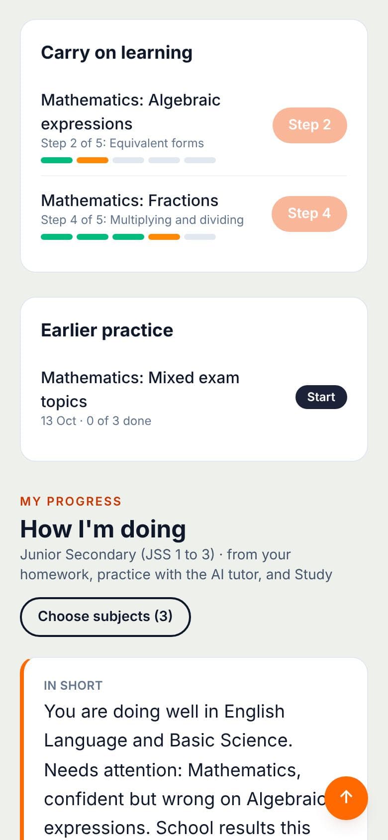 Carry on learning: each topic's steps